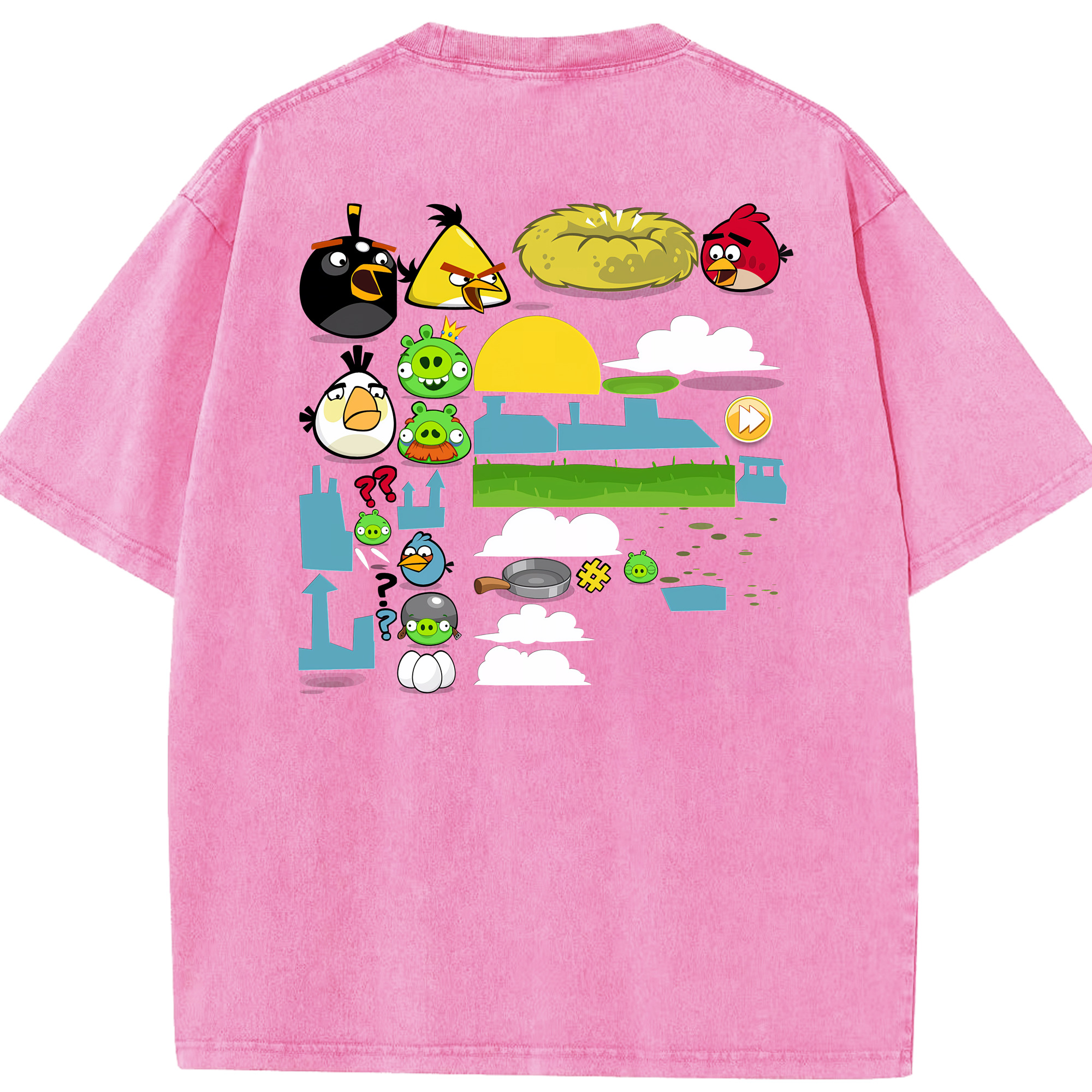 （画像用） Angry Birds アングリーバード 綿100% ヴィンテージ風 半袖Tシャツ（背面プリント）